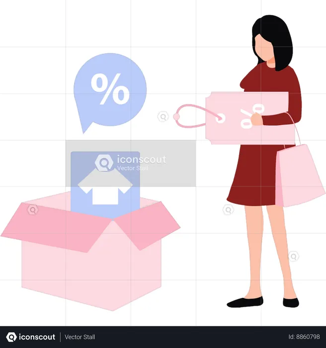Girl is promoting a discount on clothes  Illustration