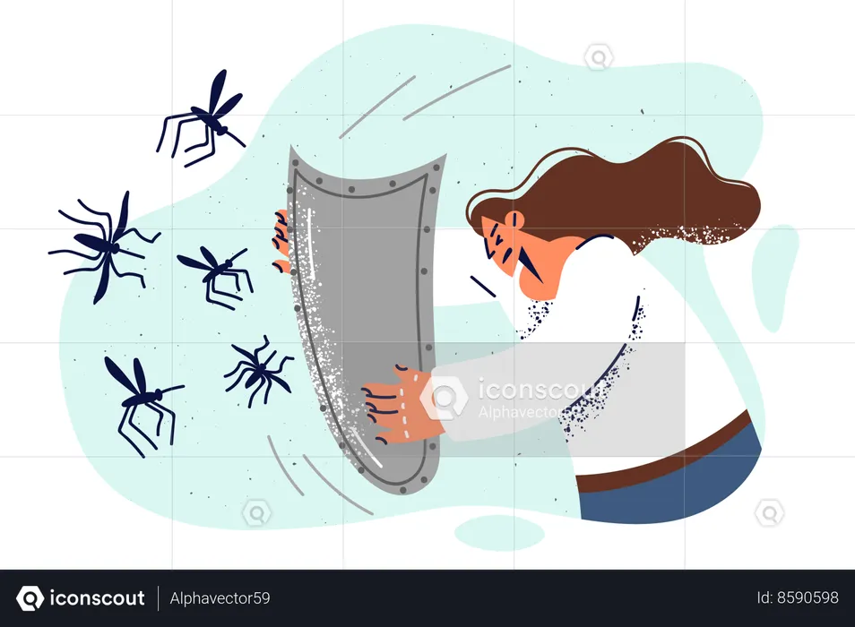 Girl is protecting herself from mosquitoes  Illustration