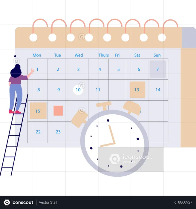 Girl is putting a reminder on the calendar  Illustration