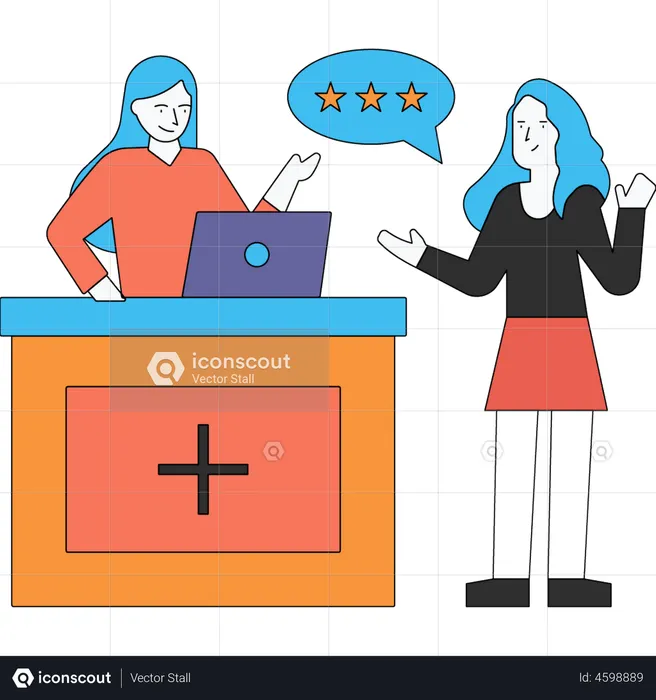 Girl is rating the receptionist  Illustration