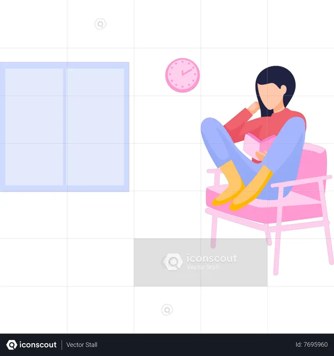 Girl is reading a book on the chair  Illustration