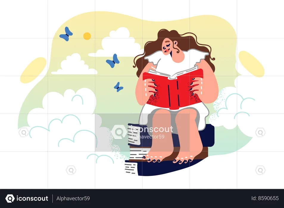 Girl is reading fiction book  Illustration