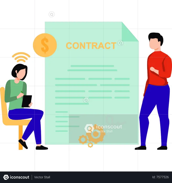 Girl  is reading the contract  Illustration