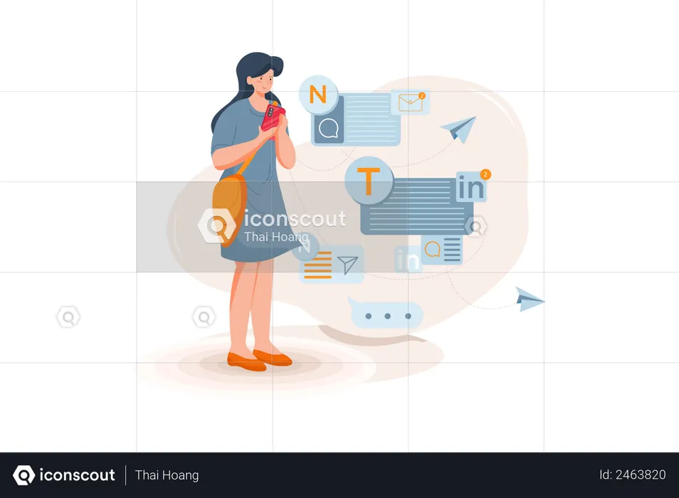 Girl is replying to work messages  Illustration