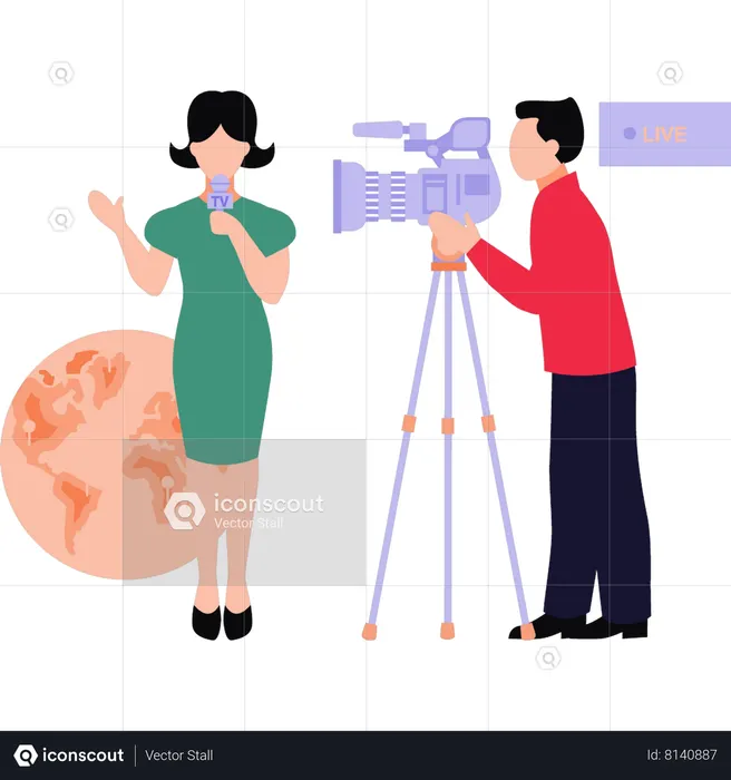 Une fille rapporte des informations en direct  Illustration