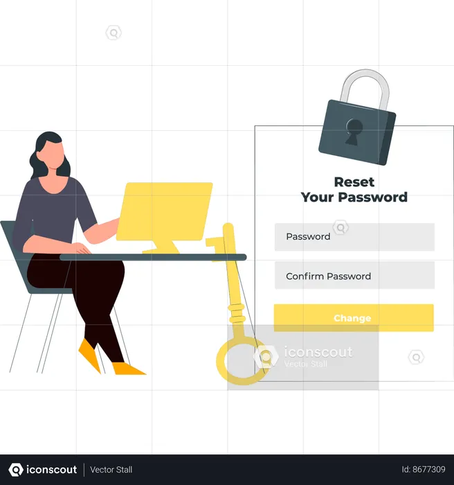 Girl is resetting the password on the screen  Illustration
