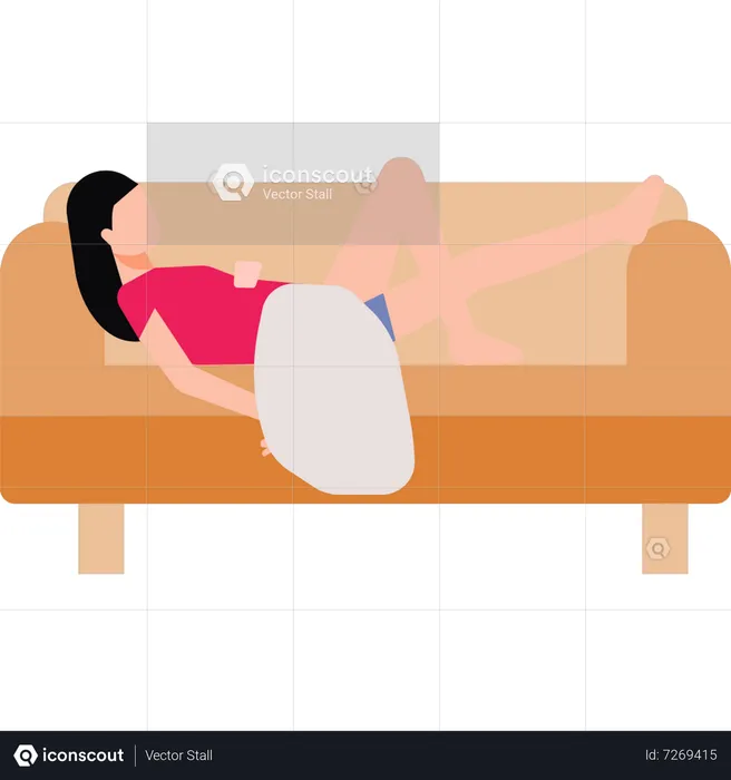 Girl is resting on the couch  Illustration
