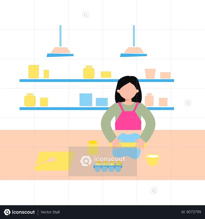 Girl is rolling the dough in the kitchen  Illustration