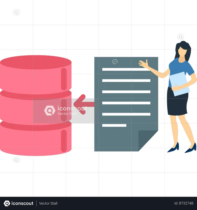 Girl is saving a file in a database server  Illustration
