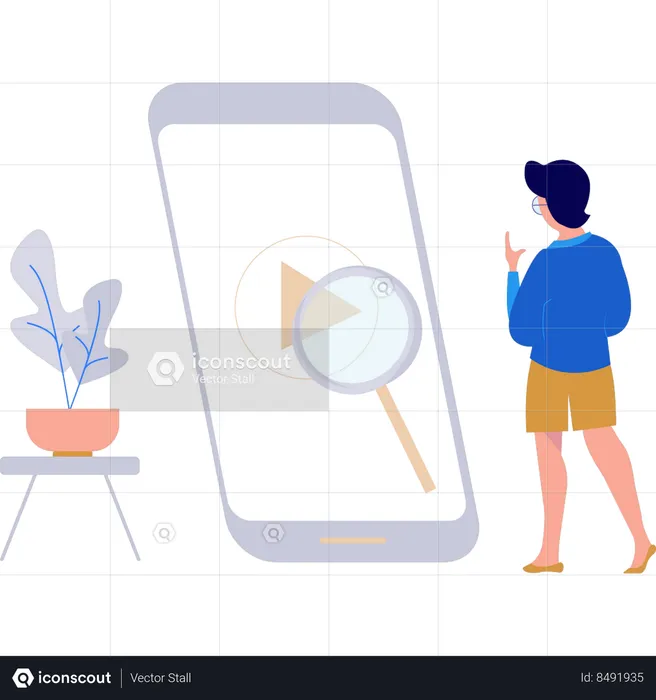 Girl is searching for a video on a smartphone  Illustration