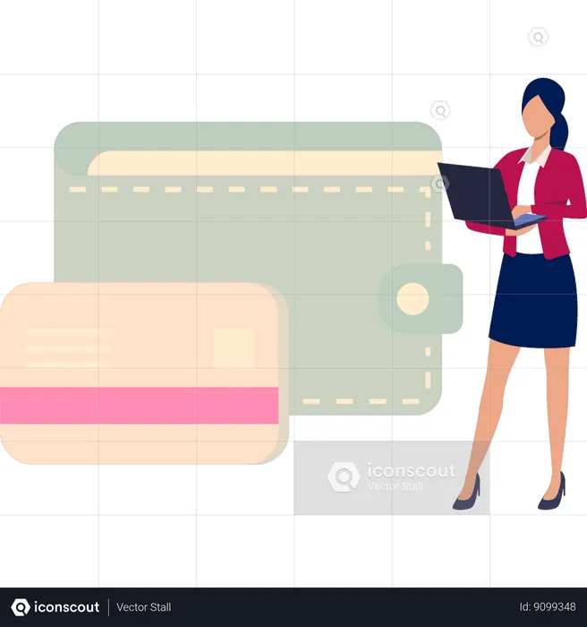 Girl is securing money wallet  Illustration