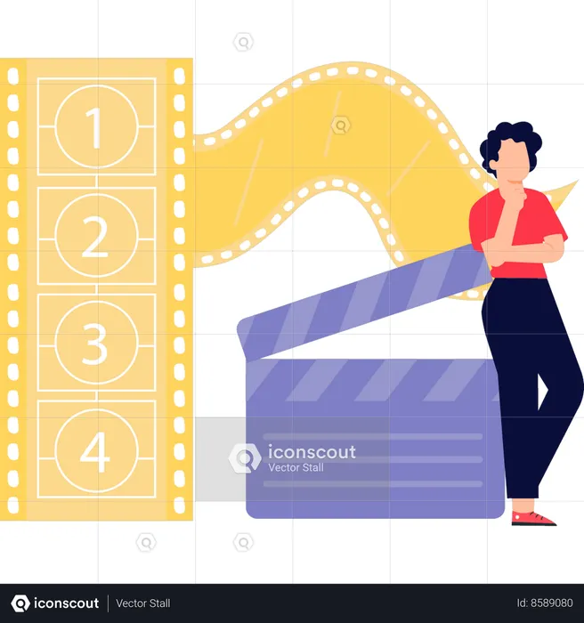 Girl is selecting movie reel  Illustration