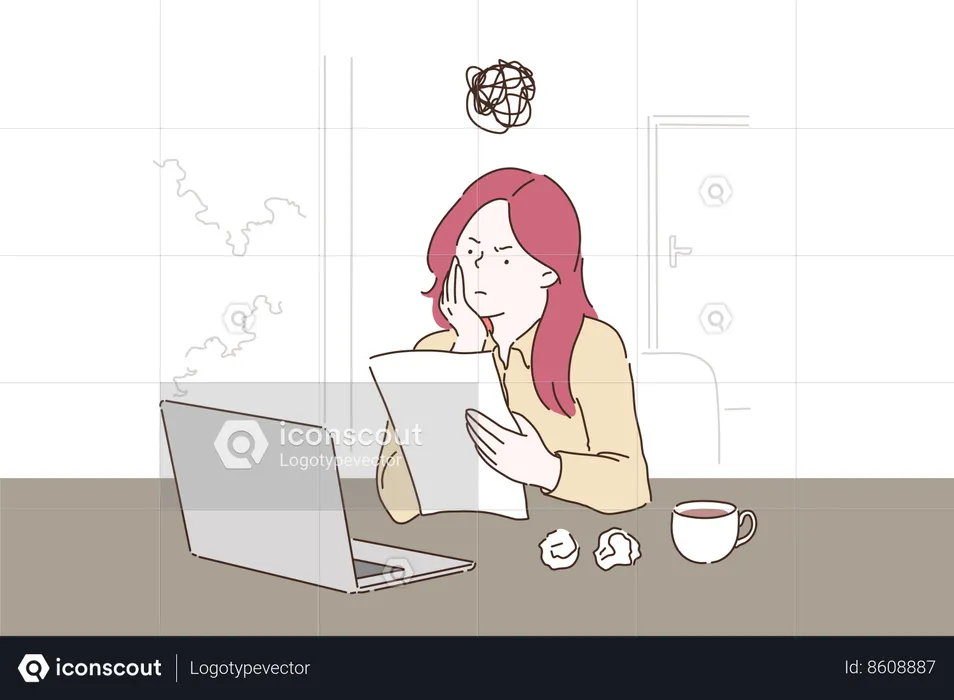 Girl is shocked while viewing paper  Illustration