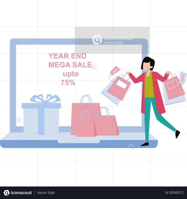 Girl is shopping at the end of the year sale  Illustration