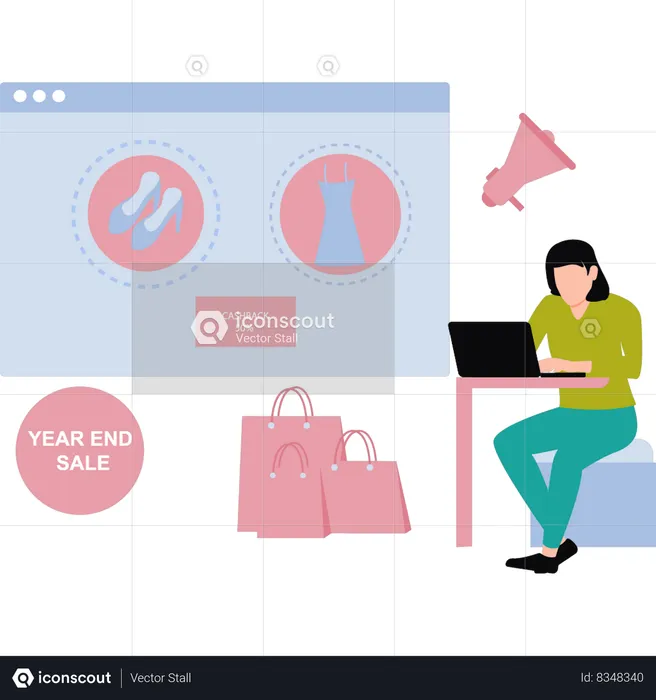 Girl is shopping at the end of the year sale  Illustration