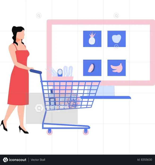 Girl is shopping for groceries online  Illustration