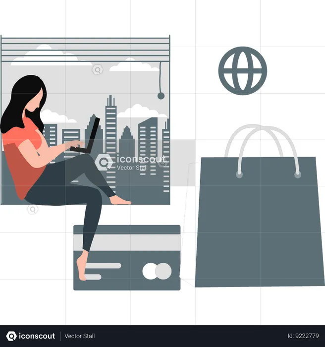 Girl is shopping online on a laptop  Illustration