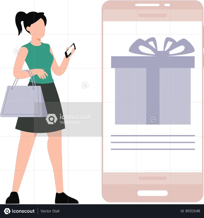 Girl is shopping online on mobile phone  Illustration