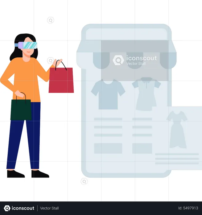 Girl is shopping online with VR glasses  Illustration