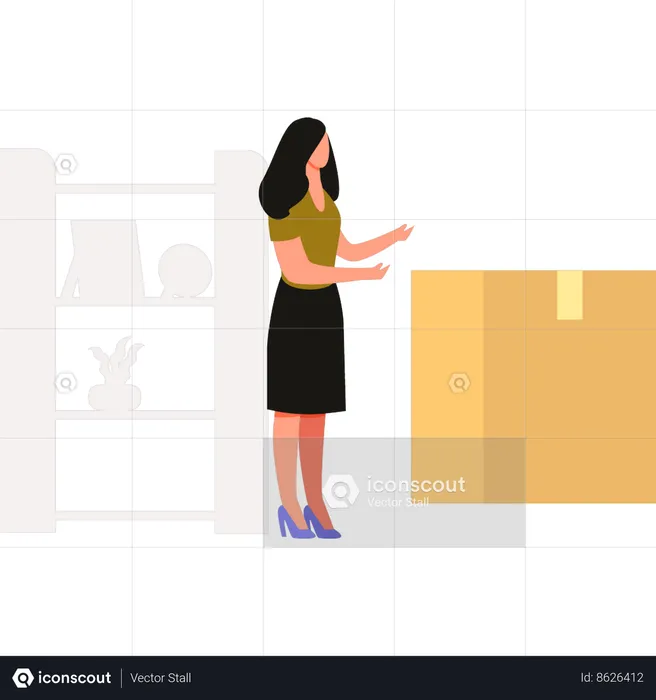 Girl is showing a cardboard parcel  Illustration