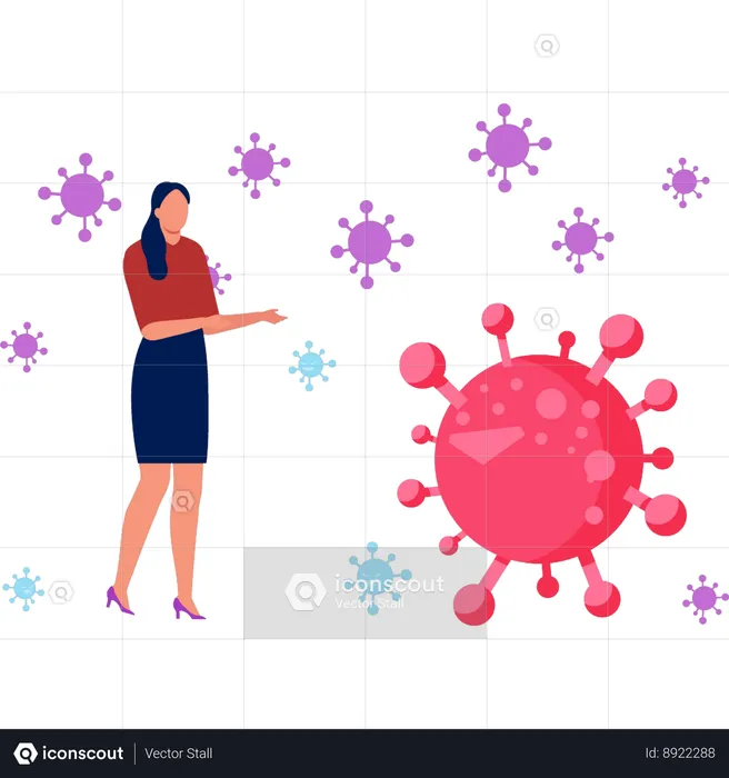 Girl is showing a microscopic view of a virus  Illustration