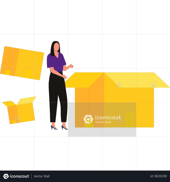Girl is showing an empty open box  Illustration