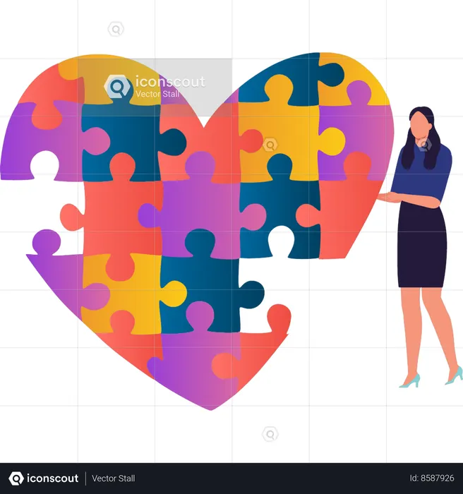 Girl is showing autism puzzle heart  Illustration