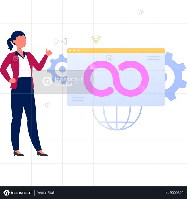Girl is showing DevOps on web page  Illustration