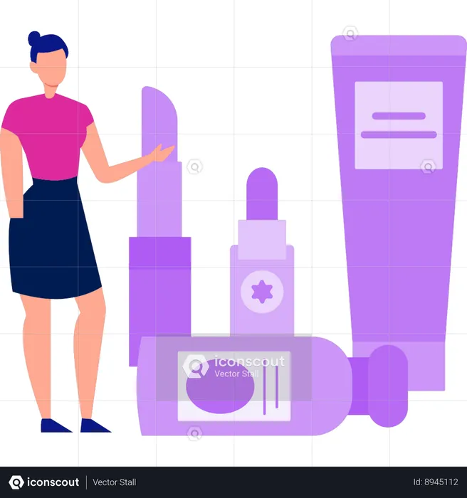 Girl is showing different beauty products  Illustration