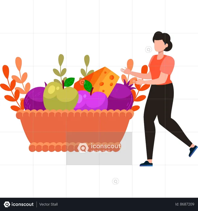 Girl is showing fruit basket  Illustration