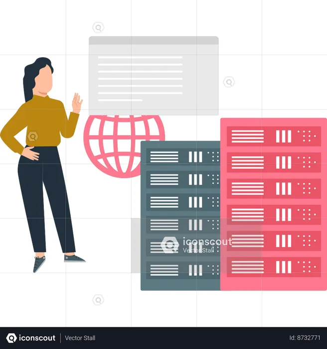 Girl is showing global database servers  Illustration