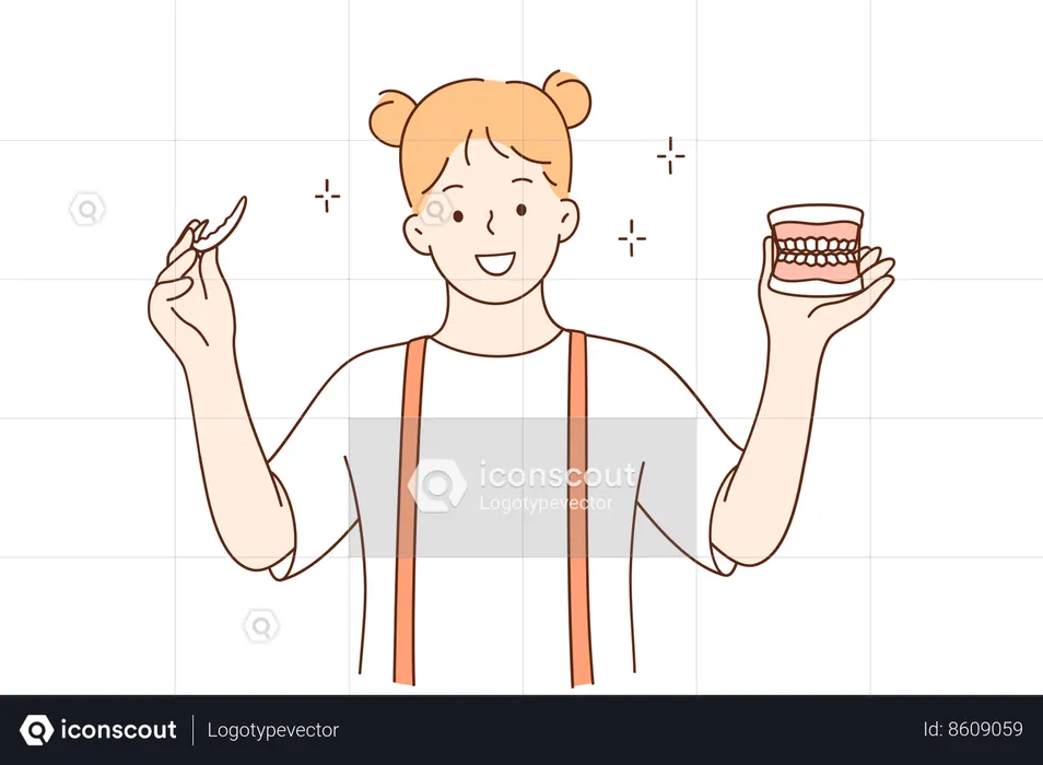 Girl is showing her clean teeth  Illustration