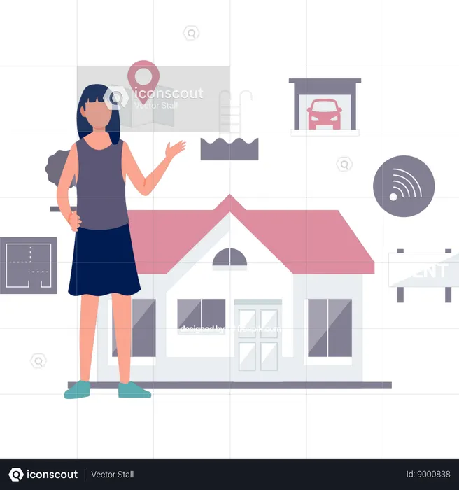 Girl is showing home online  Illustration