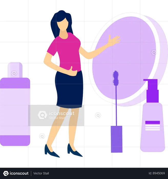Girl is showing mascara and lotion  Illustration