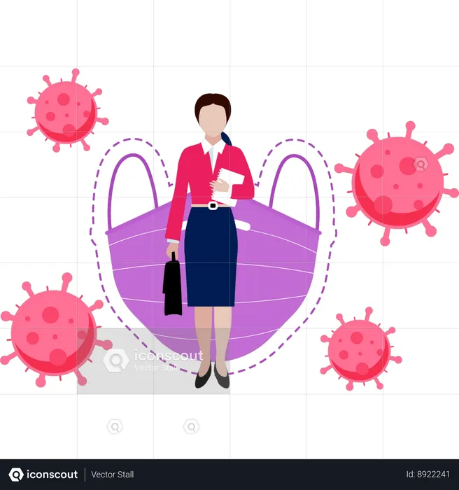 Girl is showing protection from virus through mask  Illustration