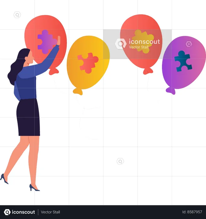 Girl is showing puzzle balloons  Illustration