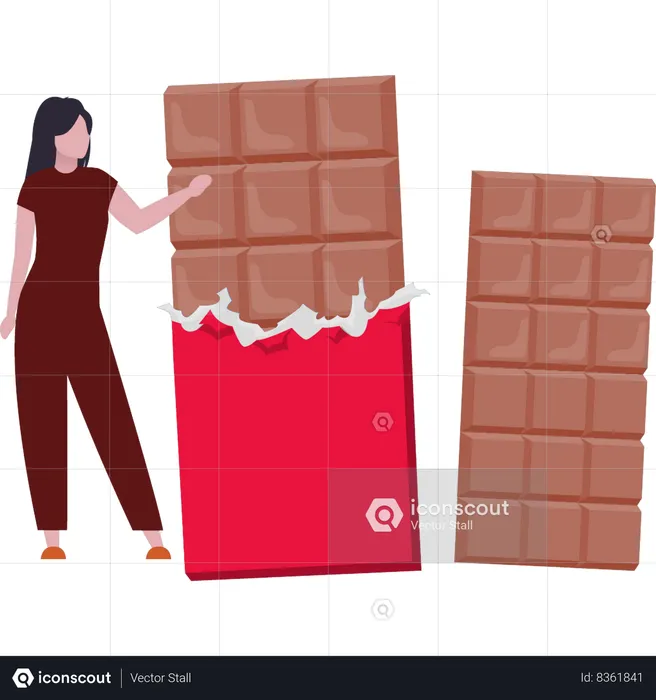 Girl is showing the chocolate bar  Illustration