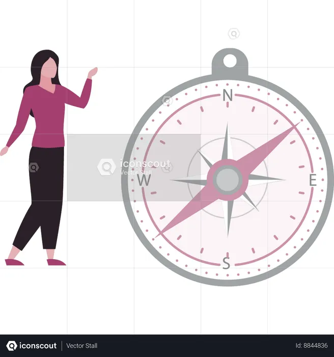 Girl is showing the compass  Illustration