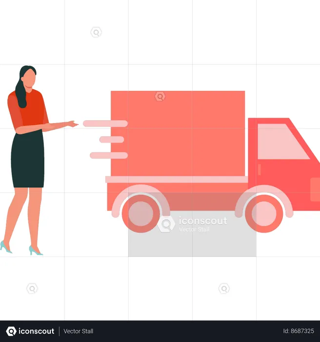 Girl is showing the delivery truck  Illustration