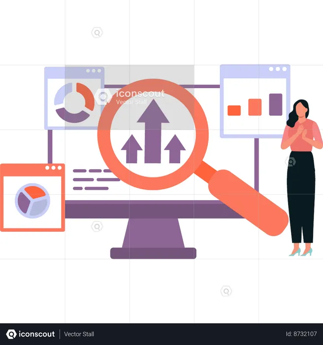 Girl is showing the different pie charts  Illustration