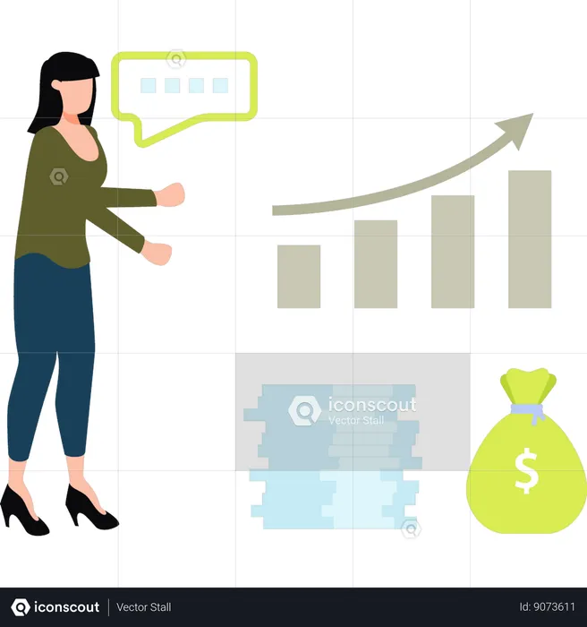 Girl is showing the financial business graph  Illustration