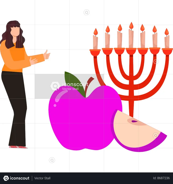 Girl is showing the hanukkah candle stand  Illustration