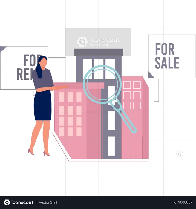 Girl is showing the house for sale  Illustration