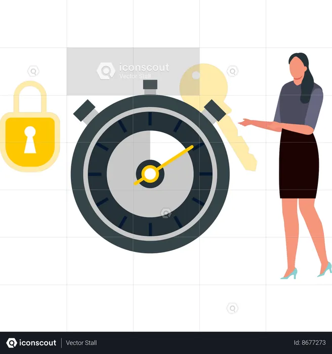 Girl is showing the key on the stopwatch  Illustration