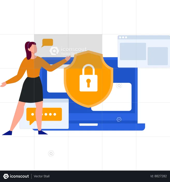 Girl is showing the lock protection  Illustration
