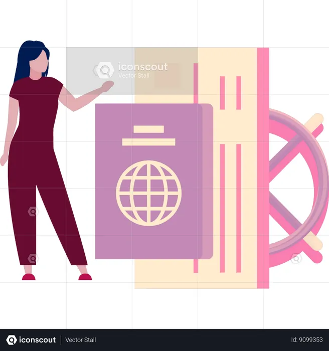 Girl is showing the passport  Illustration