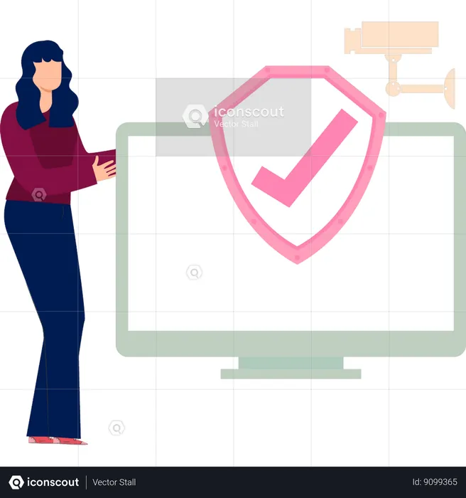 Girl is showing the safe monitor  Illustration