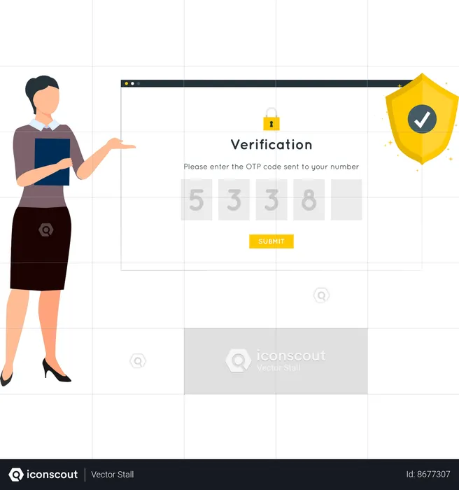 Girl is showing the verification code on the web page  Illustration