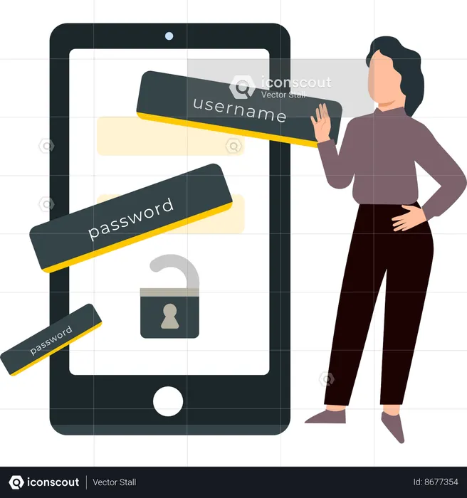 Girl is showing username and password on mobile  Illustration