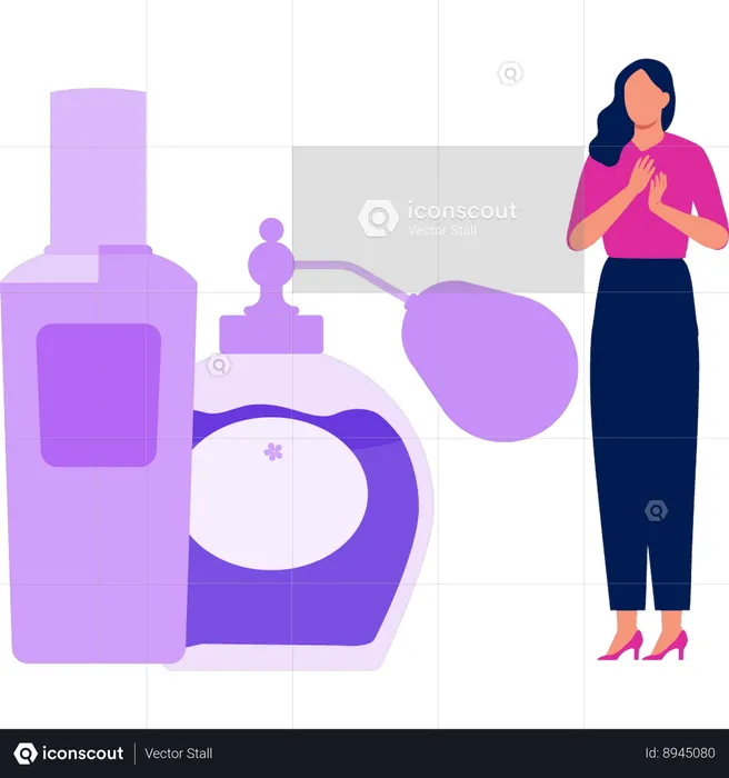 Girl is showing water spray bottle  Illustration